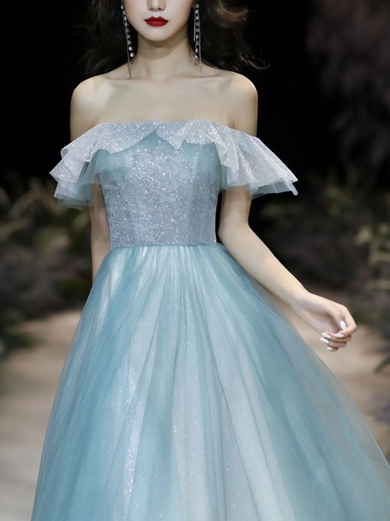 Green Tulle Sequin Long Prom Dress Green Tulle Sequin Formal Dress