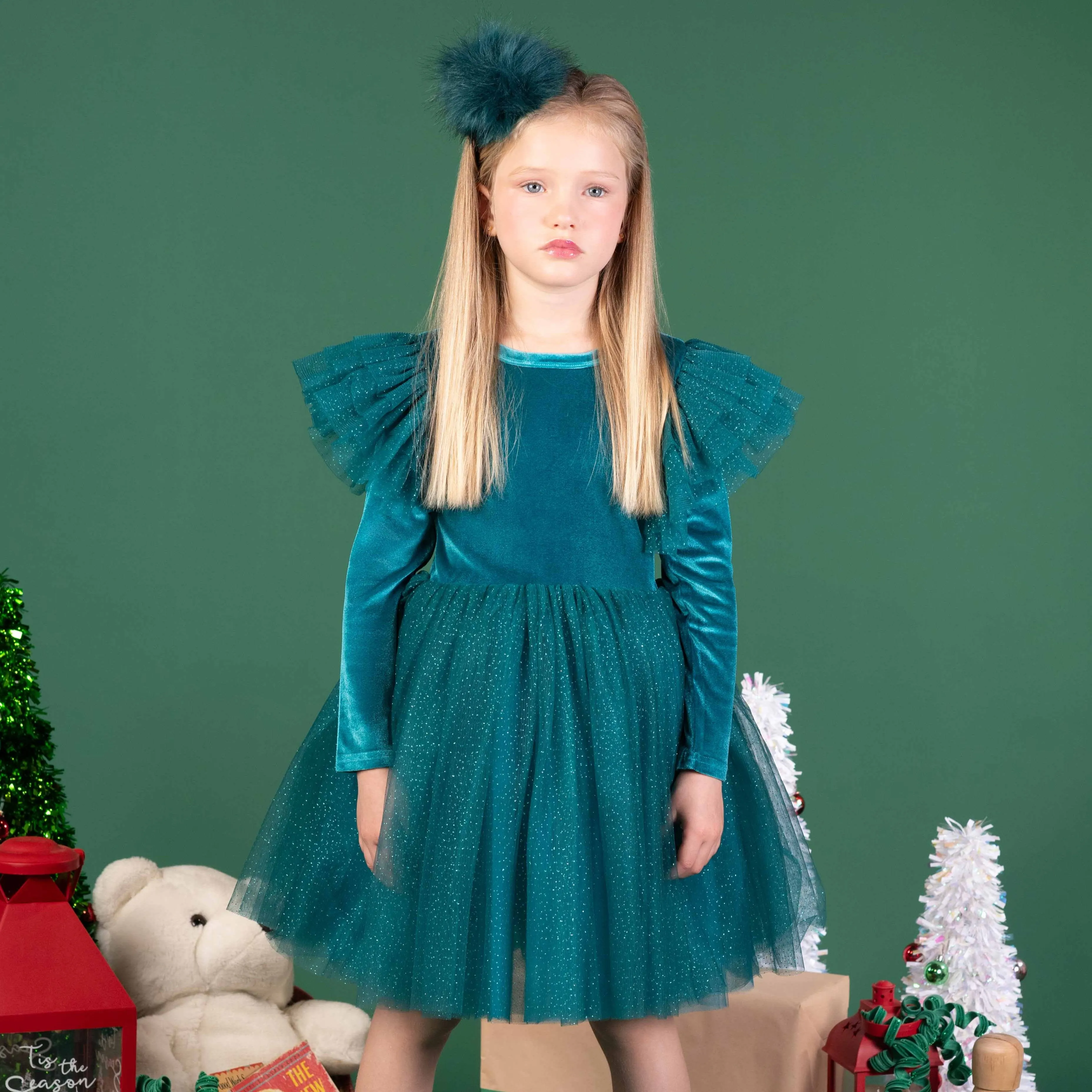 Green Velvet Sparkle Party Dress