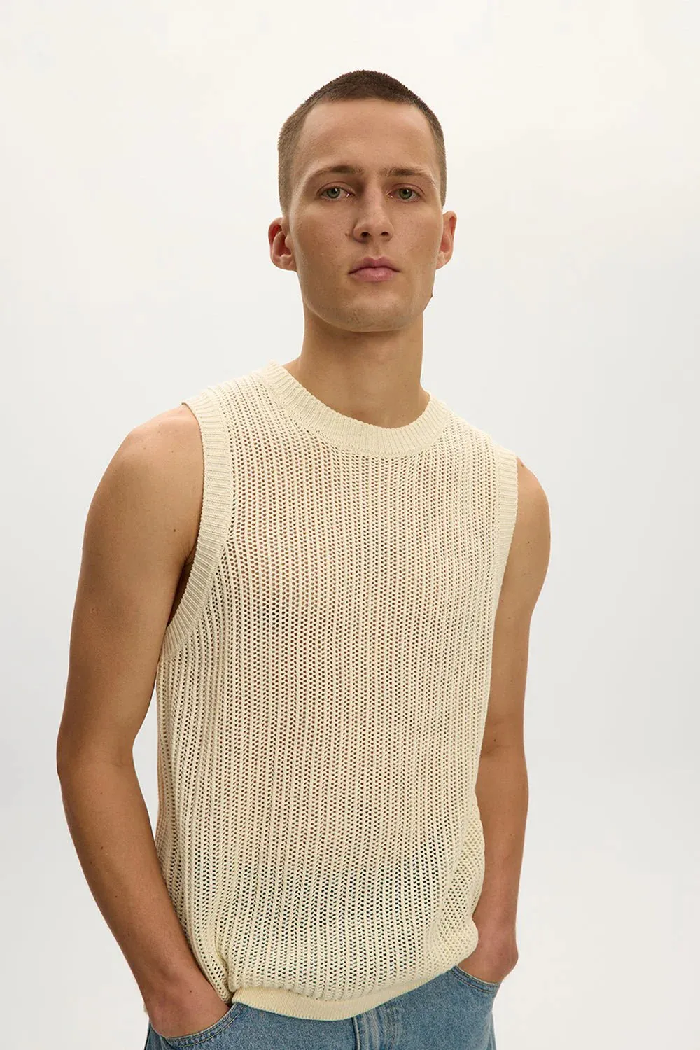Knitted Sleeveless Vest - Cream