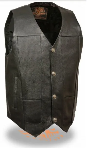 LKM3700 Men plain gun Vest single panel back leather motorcycle style
