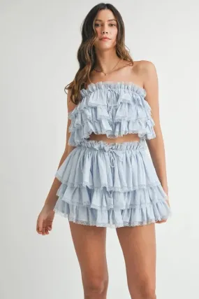 MABLE Ruffle Layered Crop Top and Mini Skirt Set