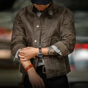 Maden Stand Collar Oil Waxed Jacket Ⅲ New Version Men’s Jackets Dark Color Amekaji Waterproof Vintage Coat for Tough Guy 2022