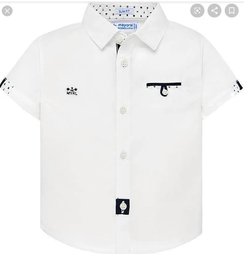 Mayoral Baby Boys Dress Shirt Sleeved White Shirt with Navy Details. Sizes 6M to 36M
