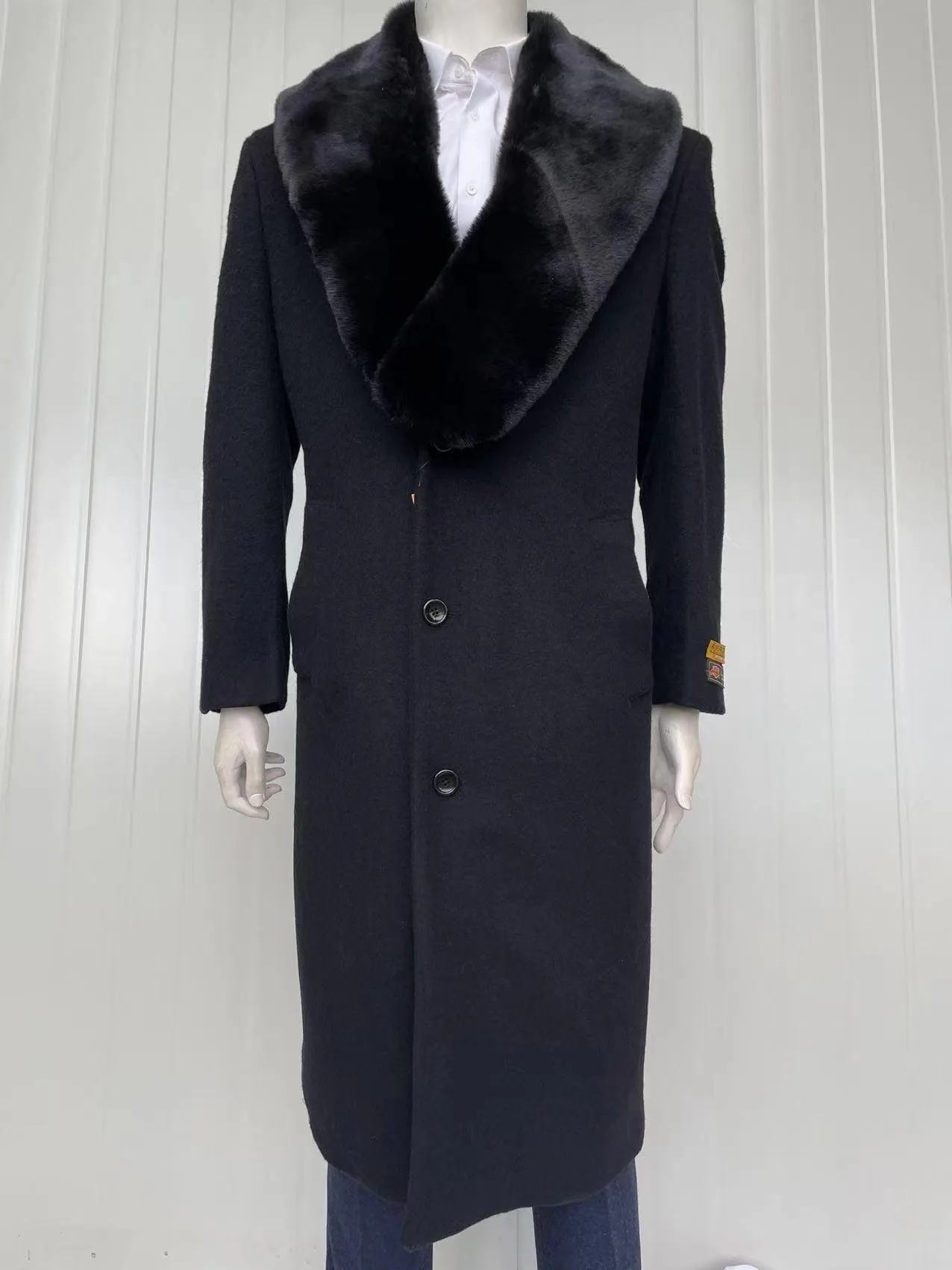 Mens Full Length Wool and Cashmere Overcoat - Winter Topcoats - Black Coat