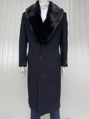 Mens Full Length Wool and Cashmere Overcoat - Winter Topcoats - Black Coat