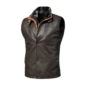 Men's Large Size Motorcycle Leather Vest  Retro Style