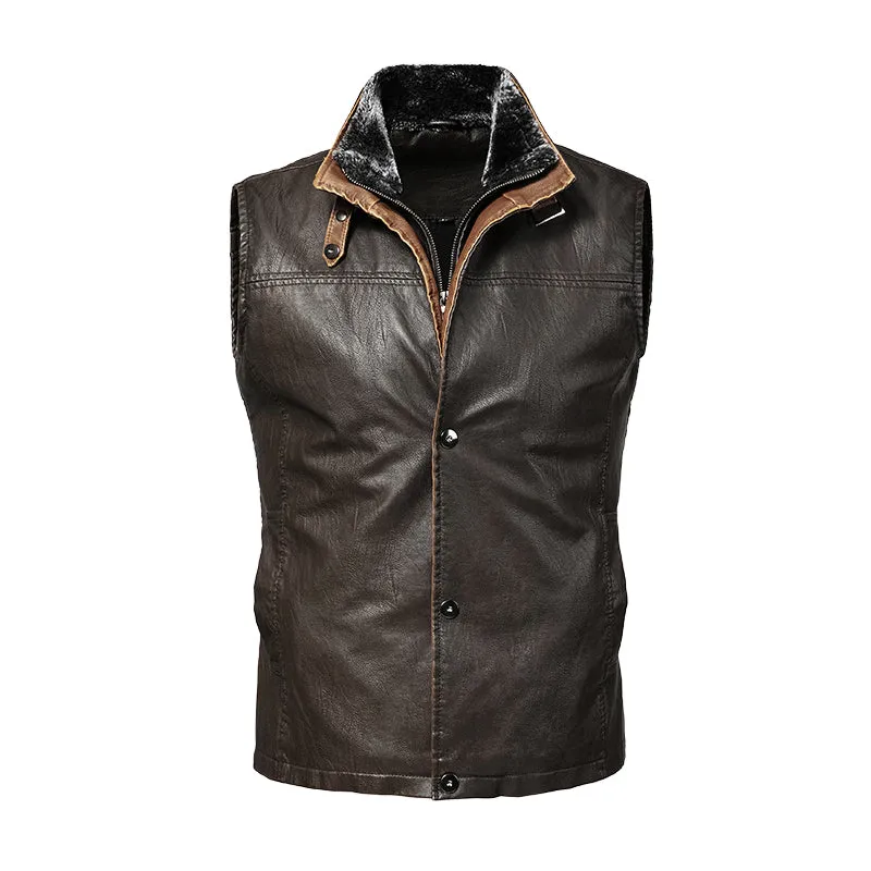 Men's Large Size Motorcycle Leather Vest  Retro Style