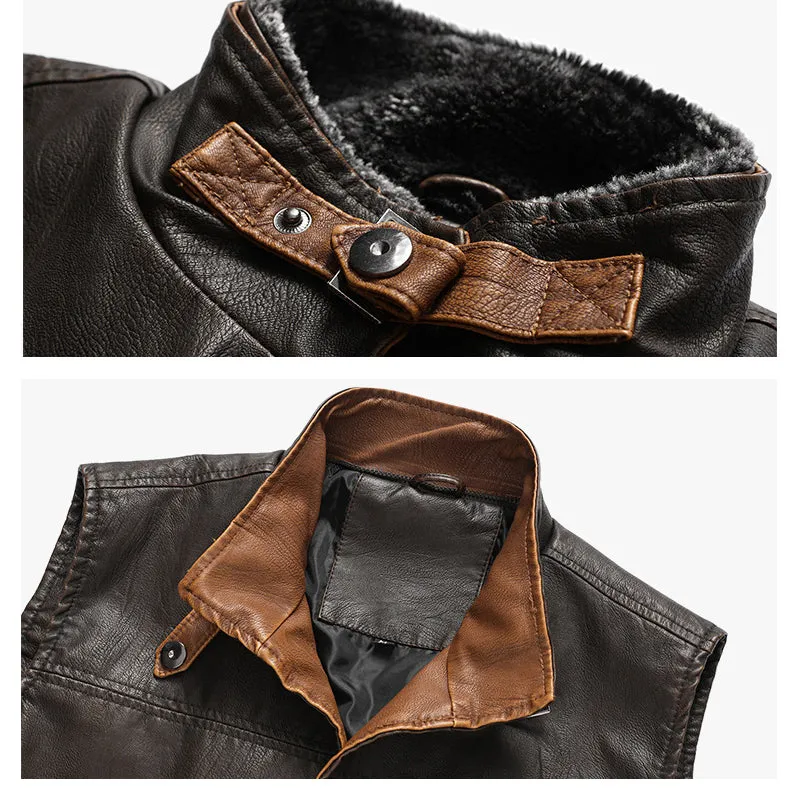 Men's Large Size Motorcycle Leather Vest  Retro Style