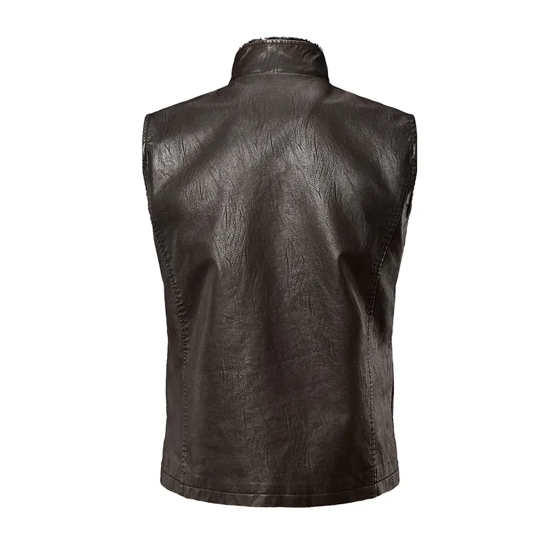 Men's Large Size Motorcycle Leather Vest  Retro Style