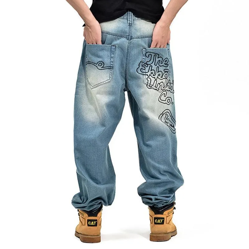 Men's Loose Fit Hip-Hop Style Embroidered Denim Jeans