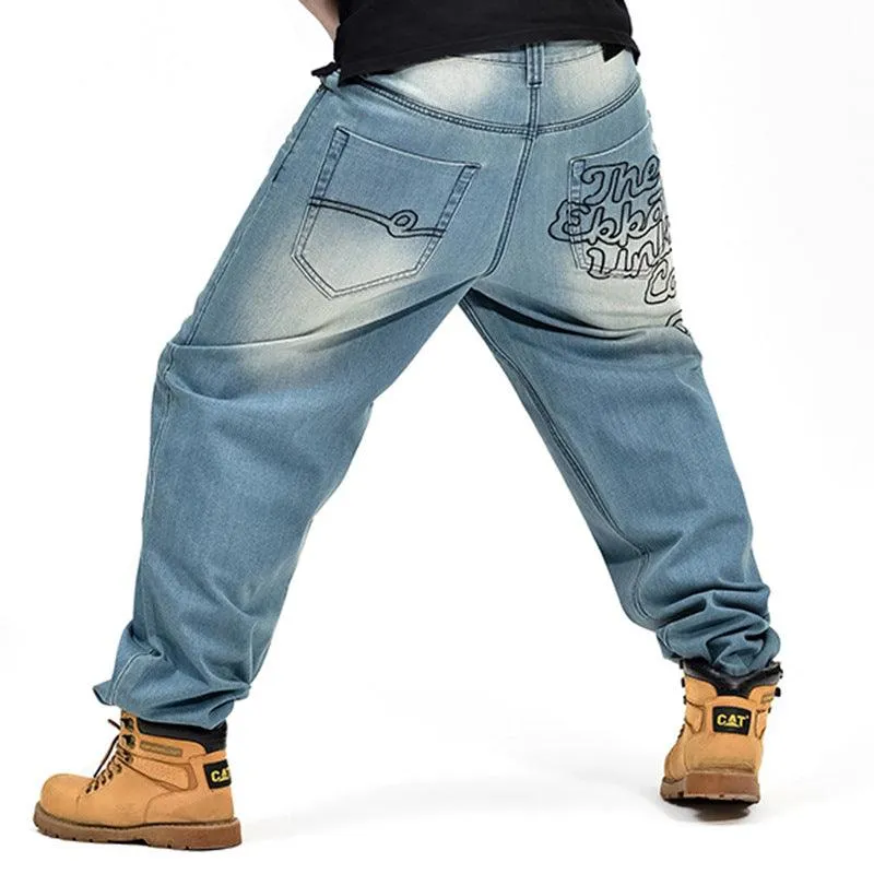 Men's Loose Fit Hip-Hop Style Embroidered Denim Jeans