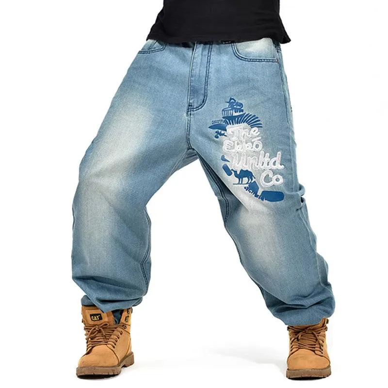 Men's Loose Fit Hip-Hop Style Embroidered Denim Jeans