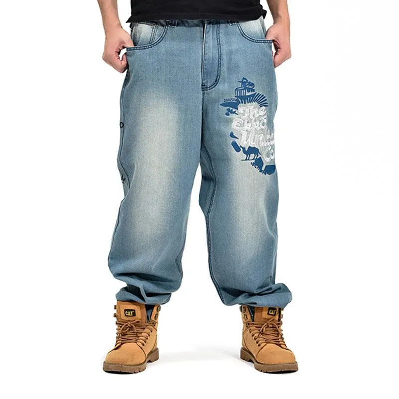 Men's Loose Fit Hip-Hop Style Embroidered Denim Jeans