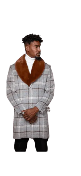 Mens Plaid Overcoat Brown Color