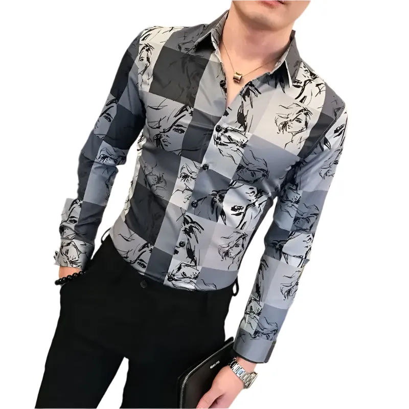 Men's Slim Fit Checkered Shirt – Spring/Summer Korean High Street Fashion Long Sleeve Casual Button-Up Top