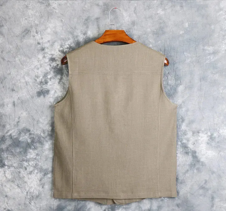 Men's Vest Dress Linen Cotton Waistcoat Jacket Male Formal Gilet For Mens Jeans Summer Casual Business Victorian Clothing