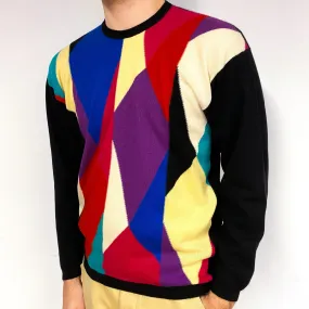 Men's Vintage Bright Geometric Cashmere Crew Neck Jumper Large