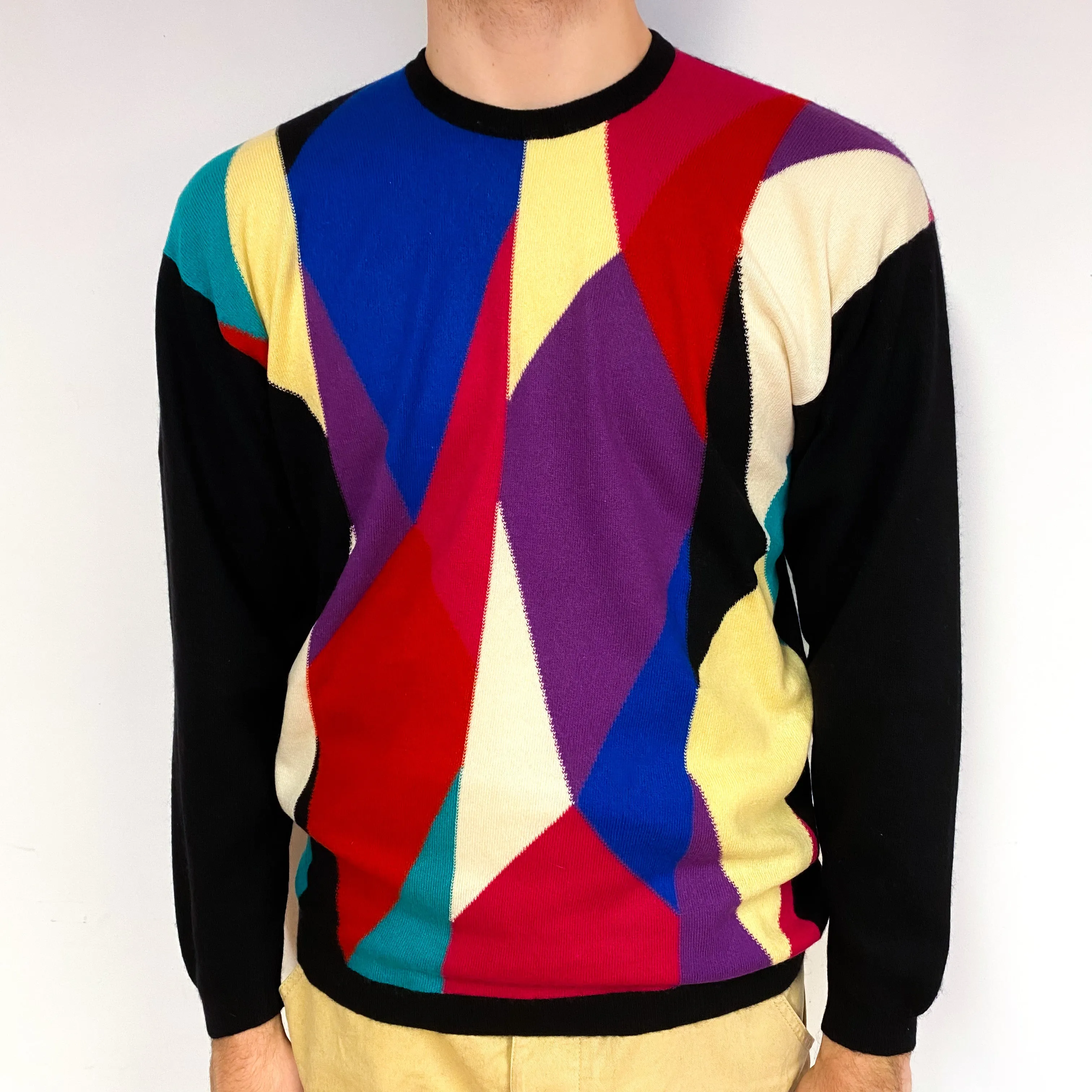 Men's Vintage Bright Geometric Cashmere Crew Neck Jumper Large