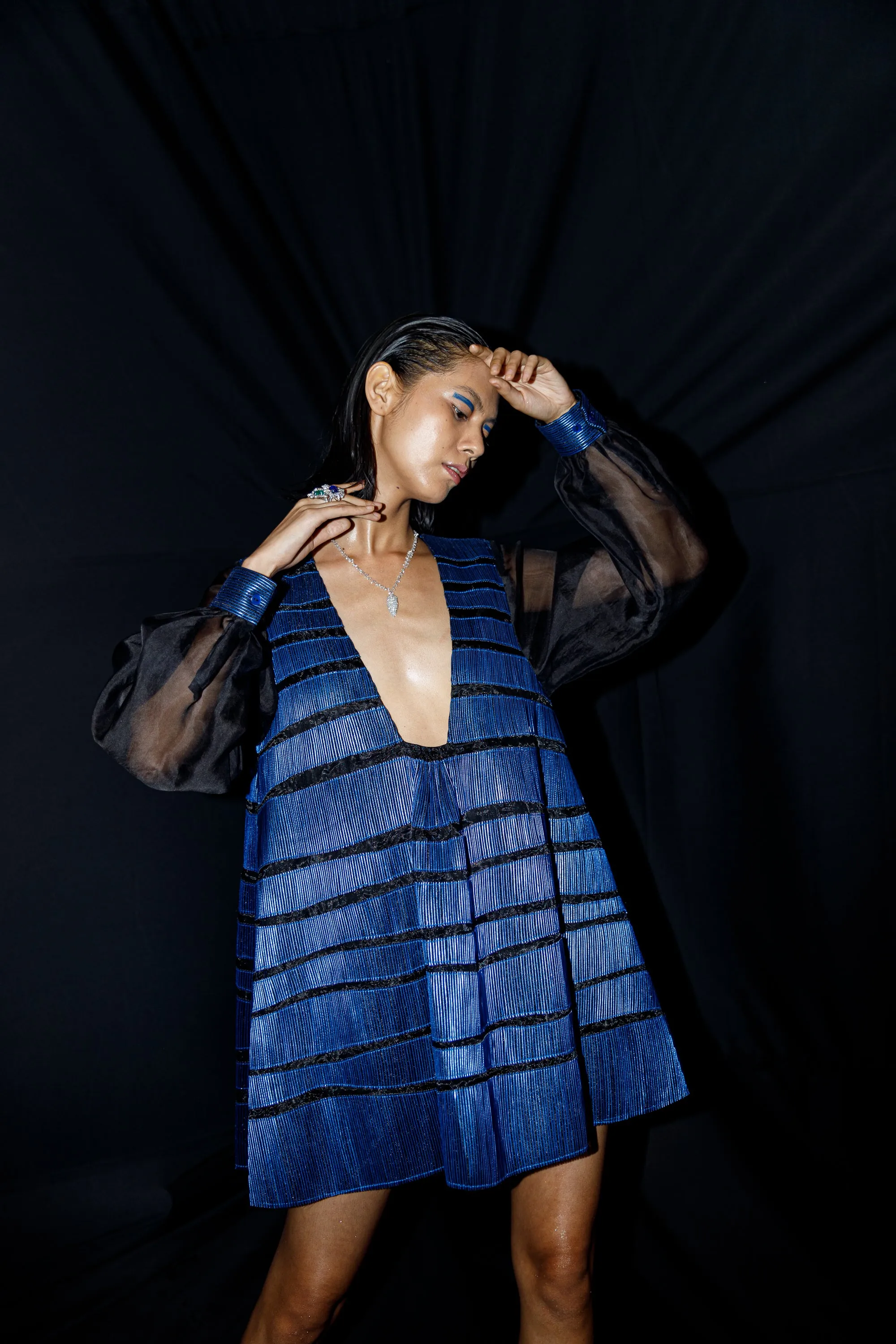 Metallic Landscape Applique Corrugated Dress