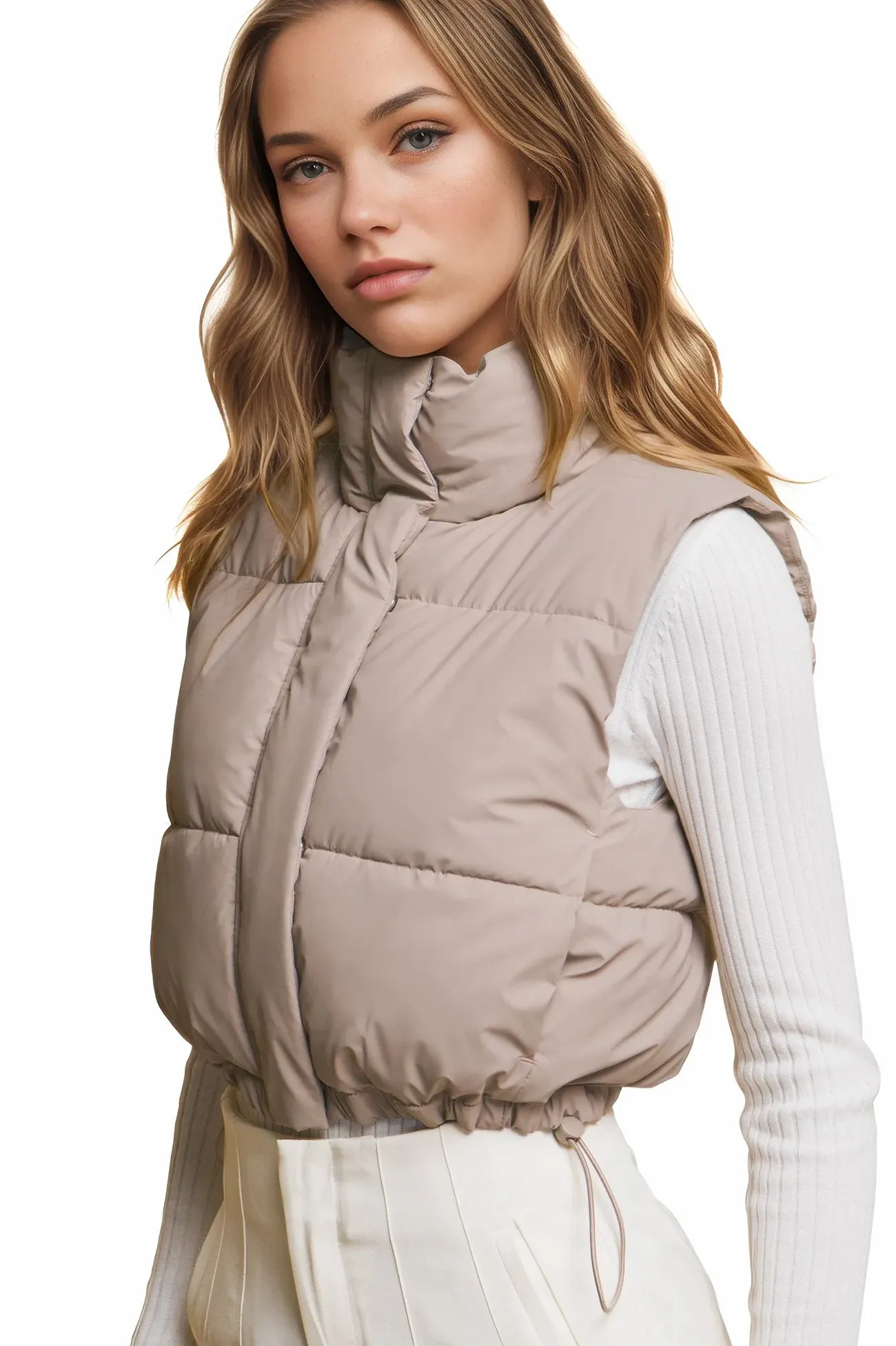 Micro Faux Leather Puffer Vest