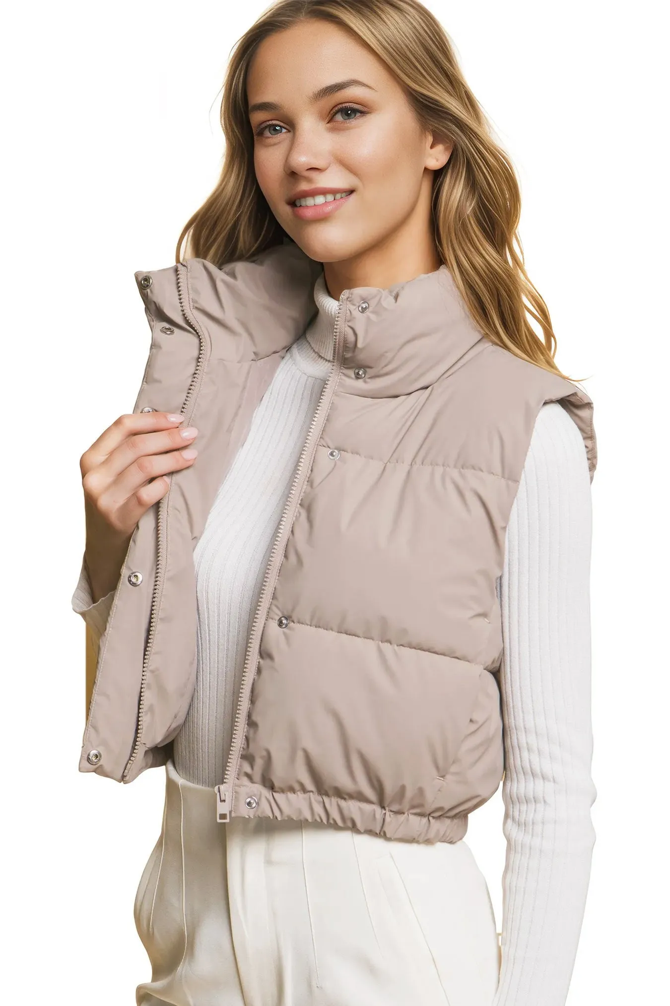 Micro Faux Leather Puffer Vest