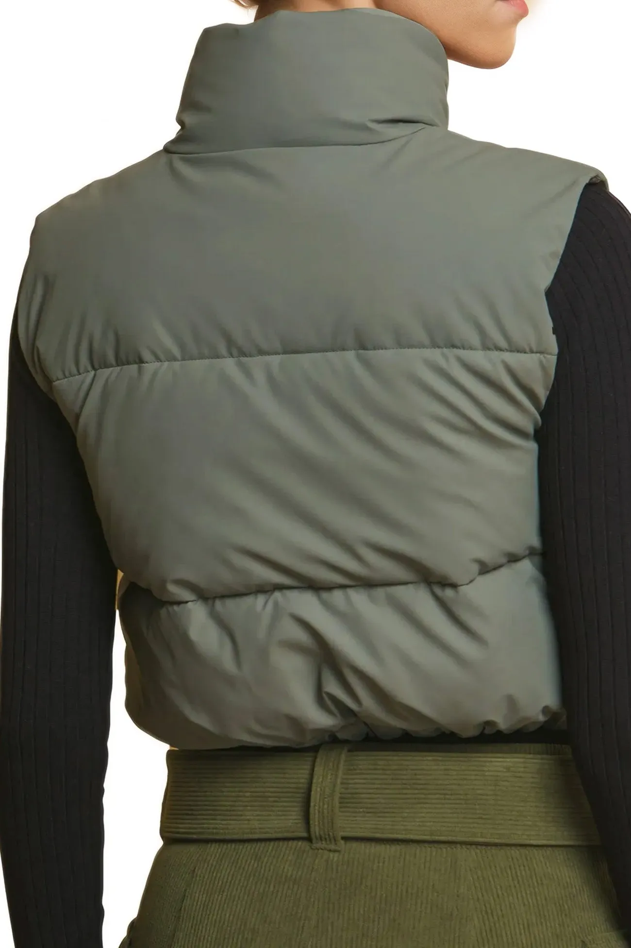 Micro Faux Leather Puffer Vest