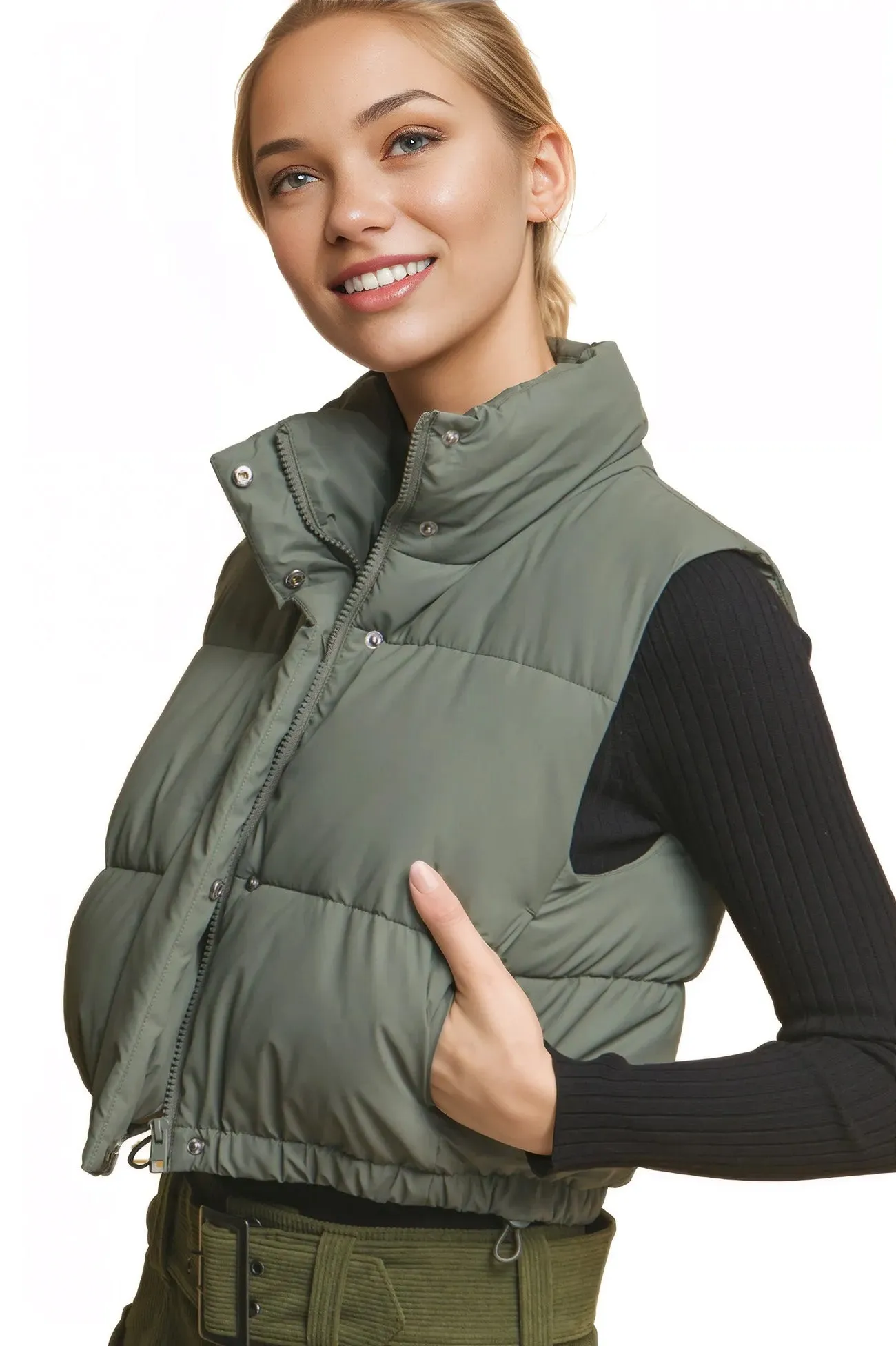 Micro Faux Leather Puffer Vest