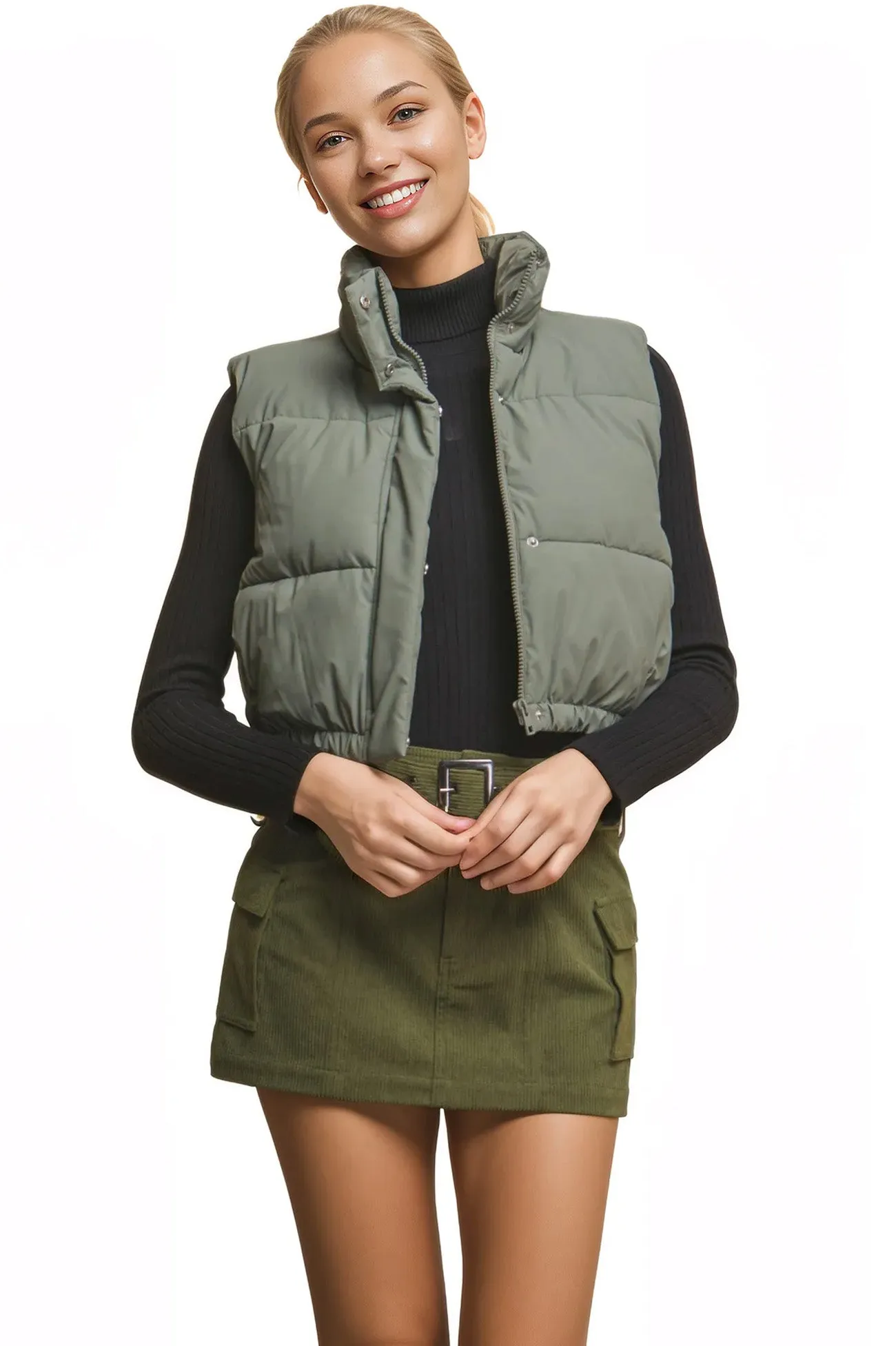 Micro Faux Leather Puffer Vest