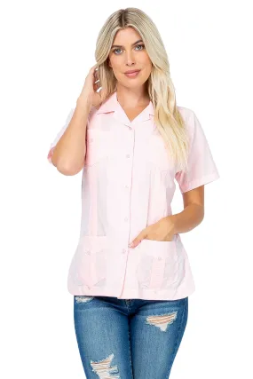 Mojito Women's Traditional Guayabera Shirt Cotton Blend 4 Pocket Design Short Sleeve