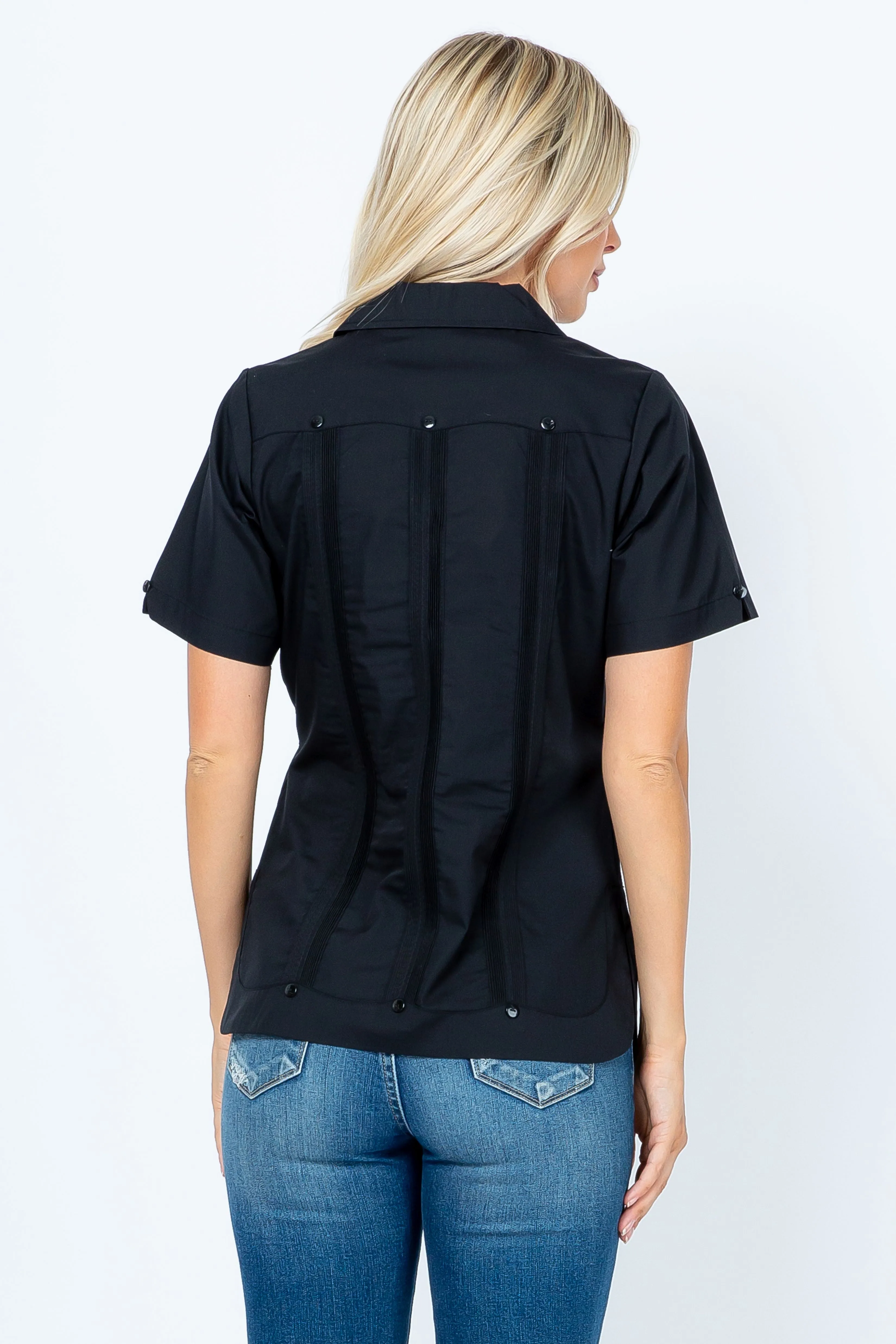 Mojito Women's Traditional Guayabera Shirt Cotton Blend 4 Pocket Design Short Sleeve