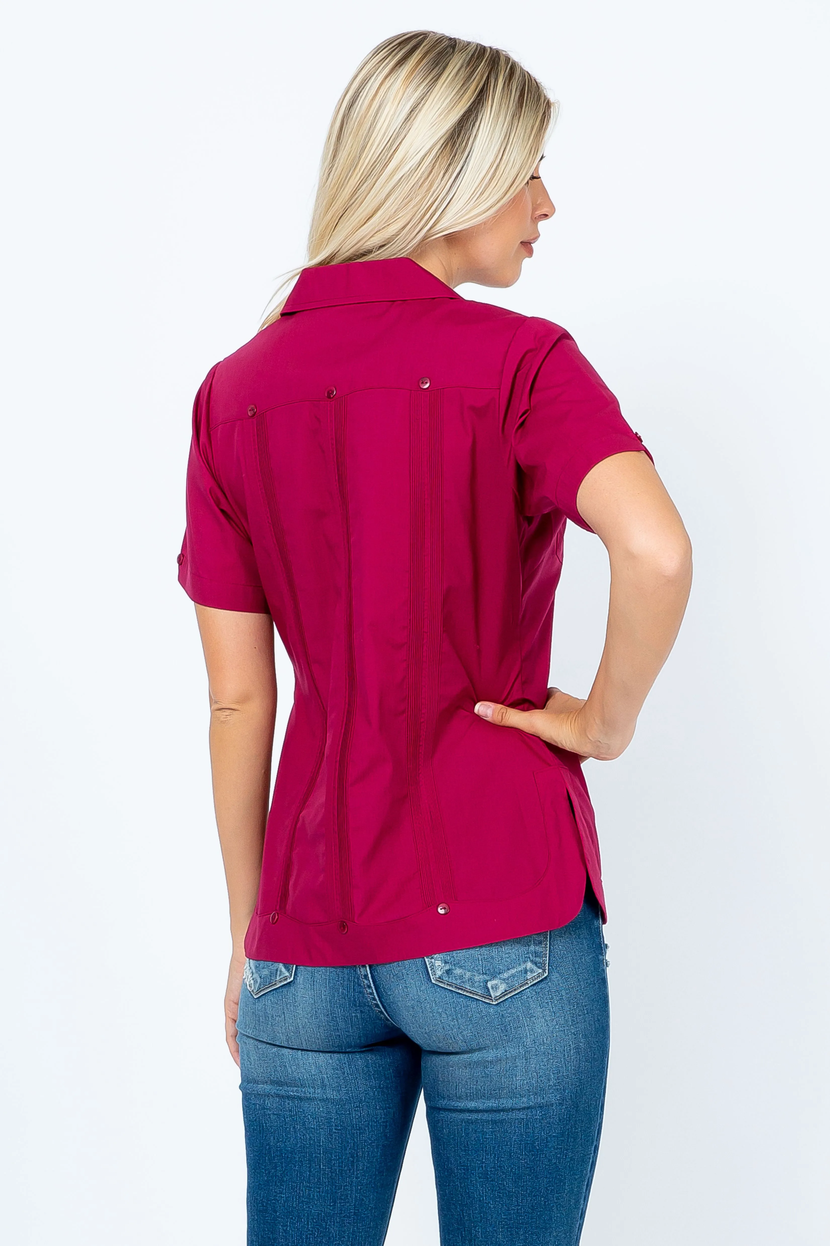Mojito Women's Traditional Guayabera Shirt Cotton Blend 4 Pocket Design Short Sleeve