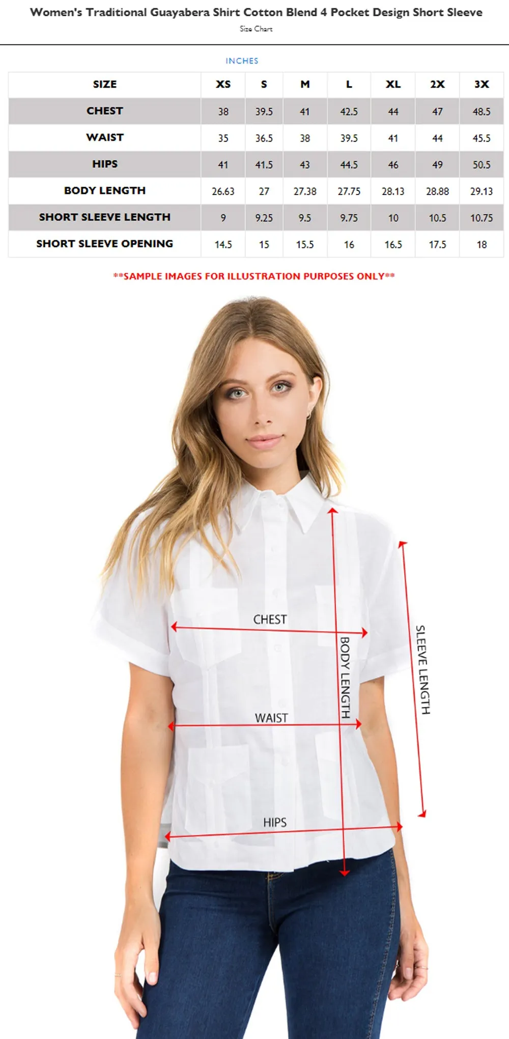 Mojito Women's Traditional Guayabera Shirt Cotton Blend 4 Pocket Design Short Sleeve