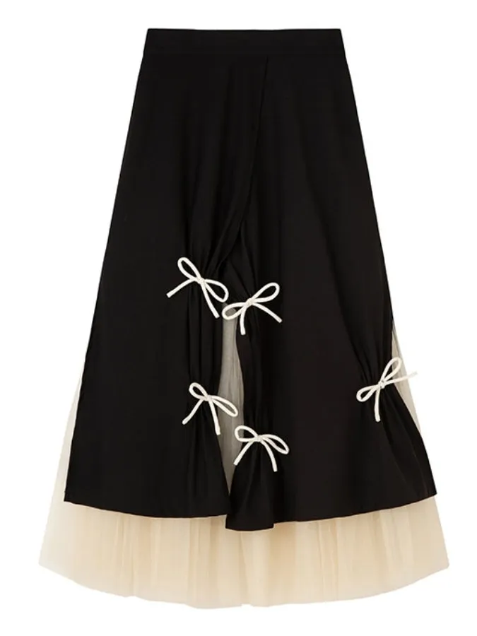 Monotone layered ribbon decorated skirt　X2469