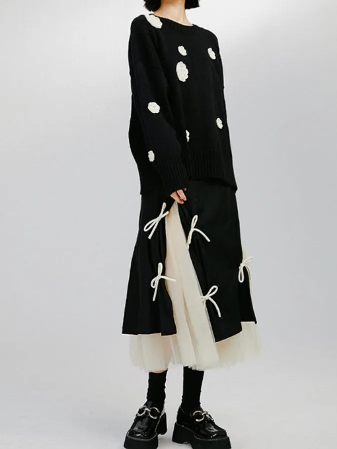 Monotone layered ribbon decorated skirt　X2469