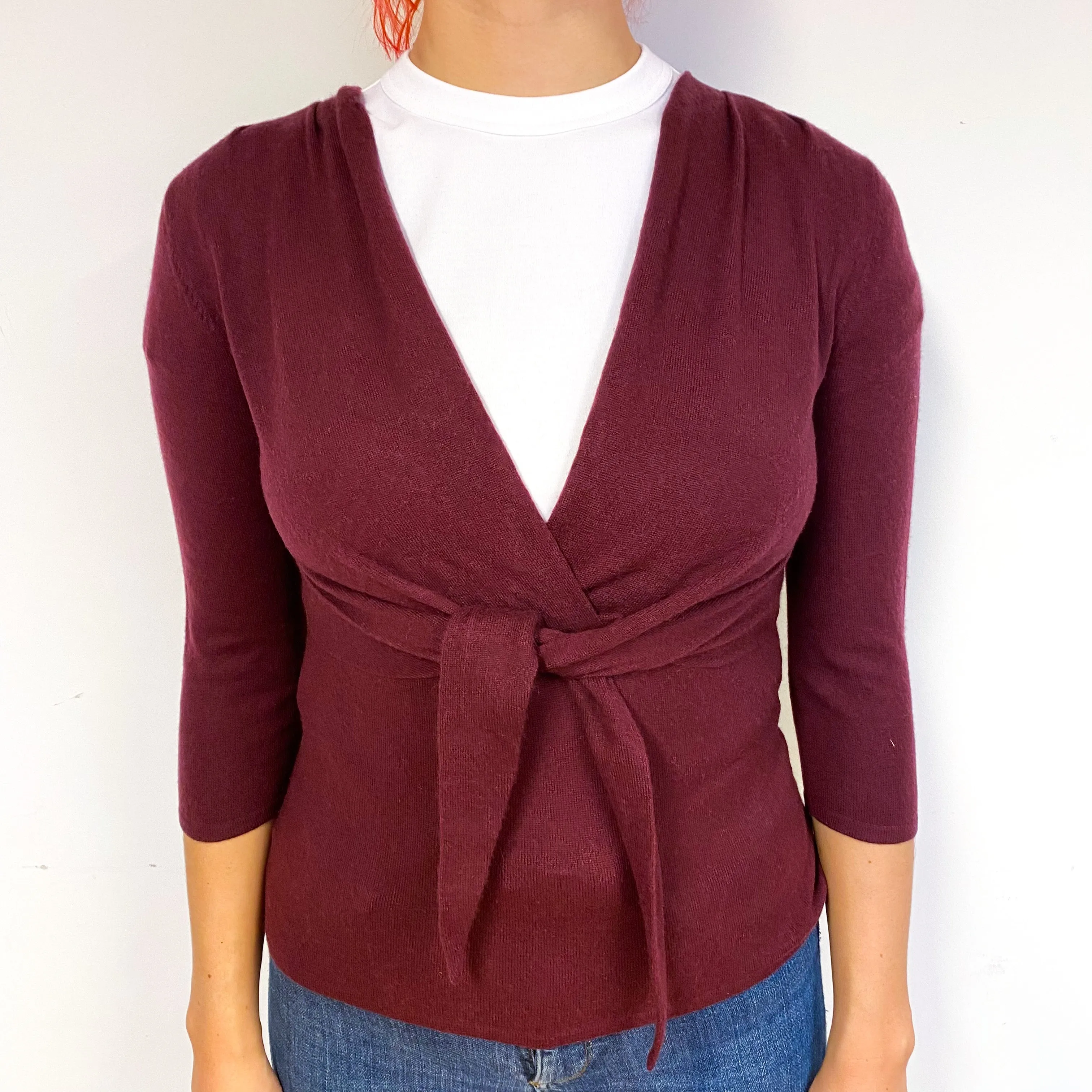 Mulberry Purple Fine Knit Cashmere V-Neck Jumper Small