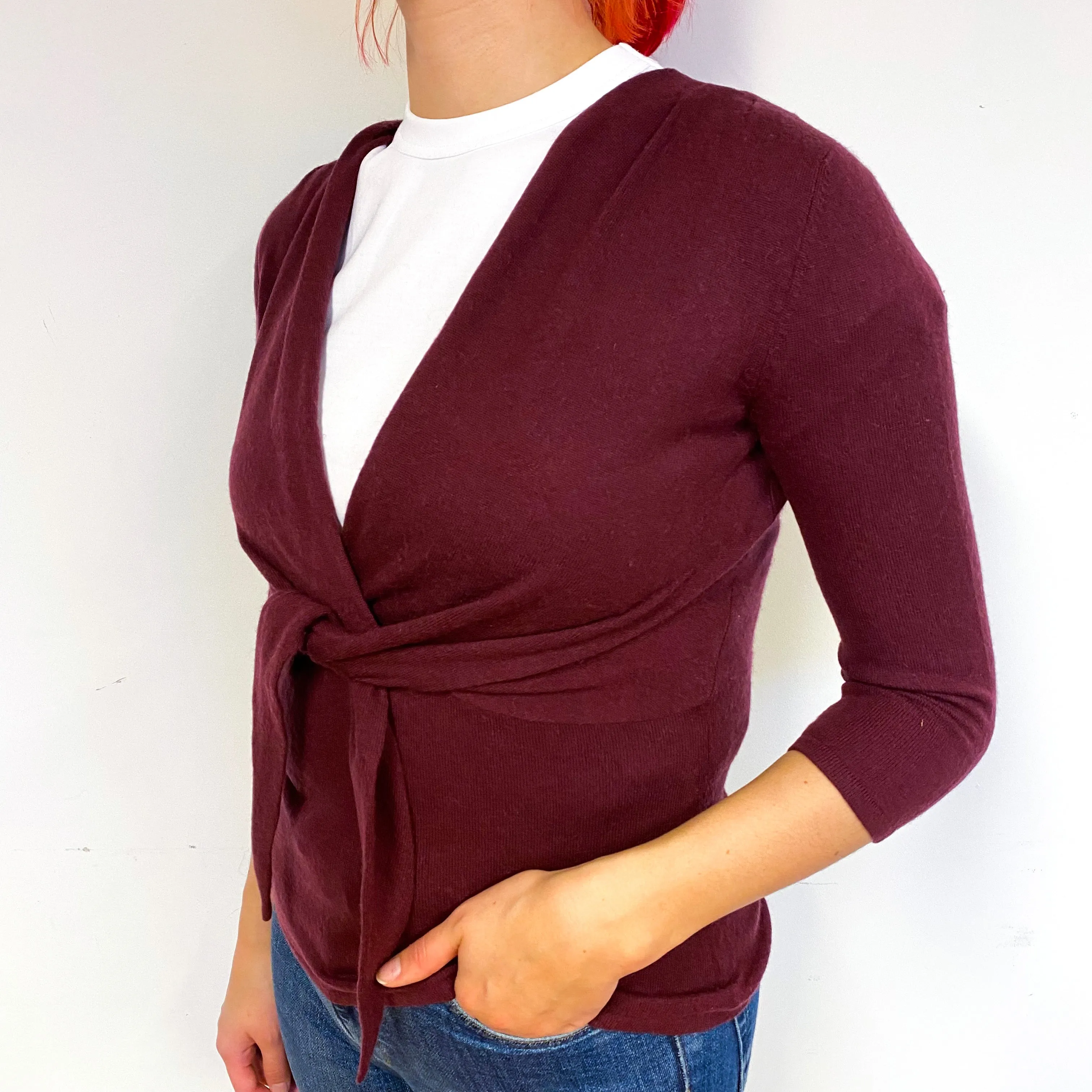 Mulberry Purple Fine Knit Cashmere V-Neck Jumper Small