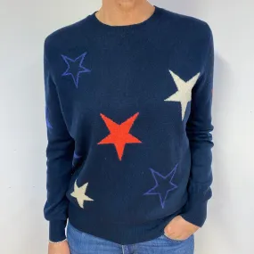 Navy Star Cashmere Crew Neck Jumper Medium
