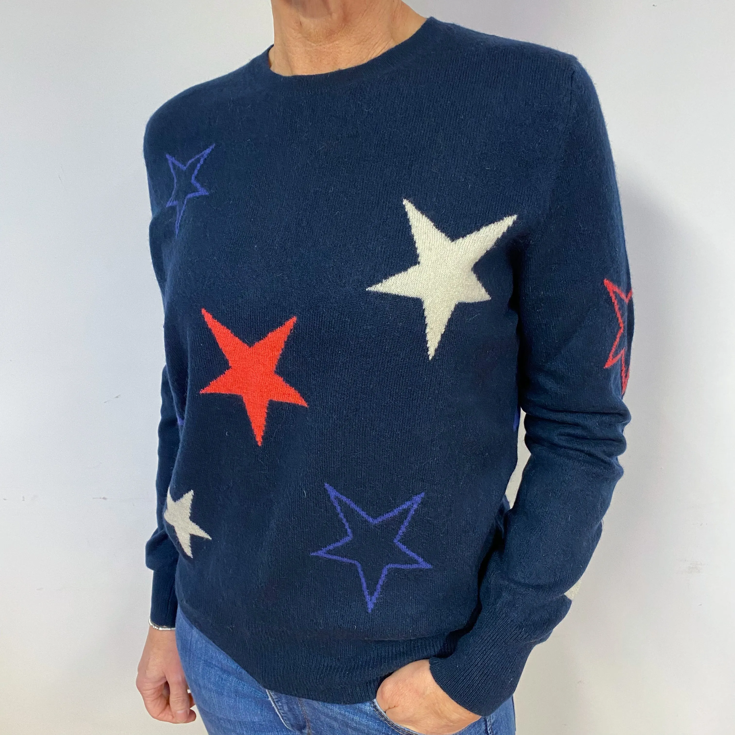 Navy Star Cashmere Crew Neck Jumper Medium