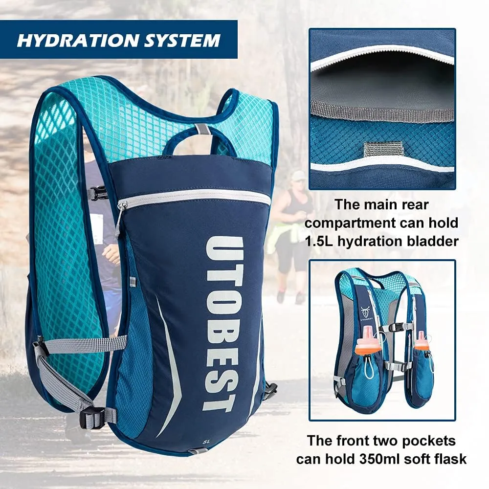 NEW Retails $54, UTOBEST Running Vest, 5L Hydration Vest Lightweight, Breathable and Sweatproof Running Backpack, Adjustable Running Hydration Vest for Trail Running Marathon Race Jogging Cycling