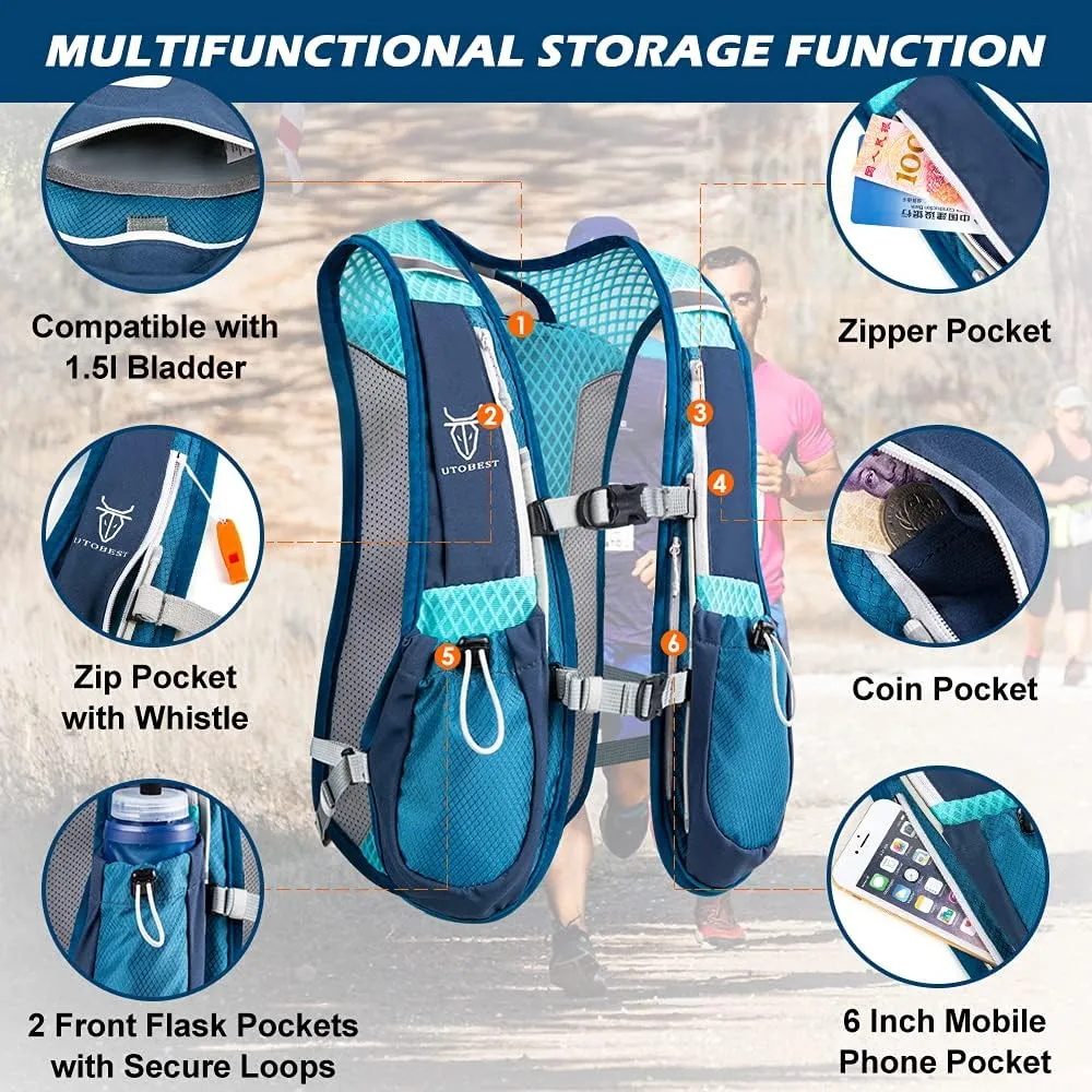 NEW Retails $54, UTOBEST Running Vest, 5L Hydration Vest Lightweight, Breathable and Sweatproof Running Backpack, Adjustable Running Hydration Vest for Trail Running Marathon Race Jogging Cycling