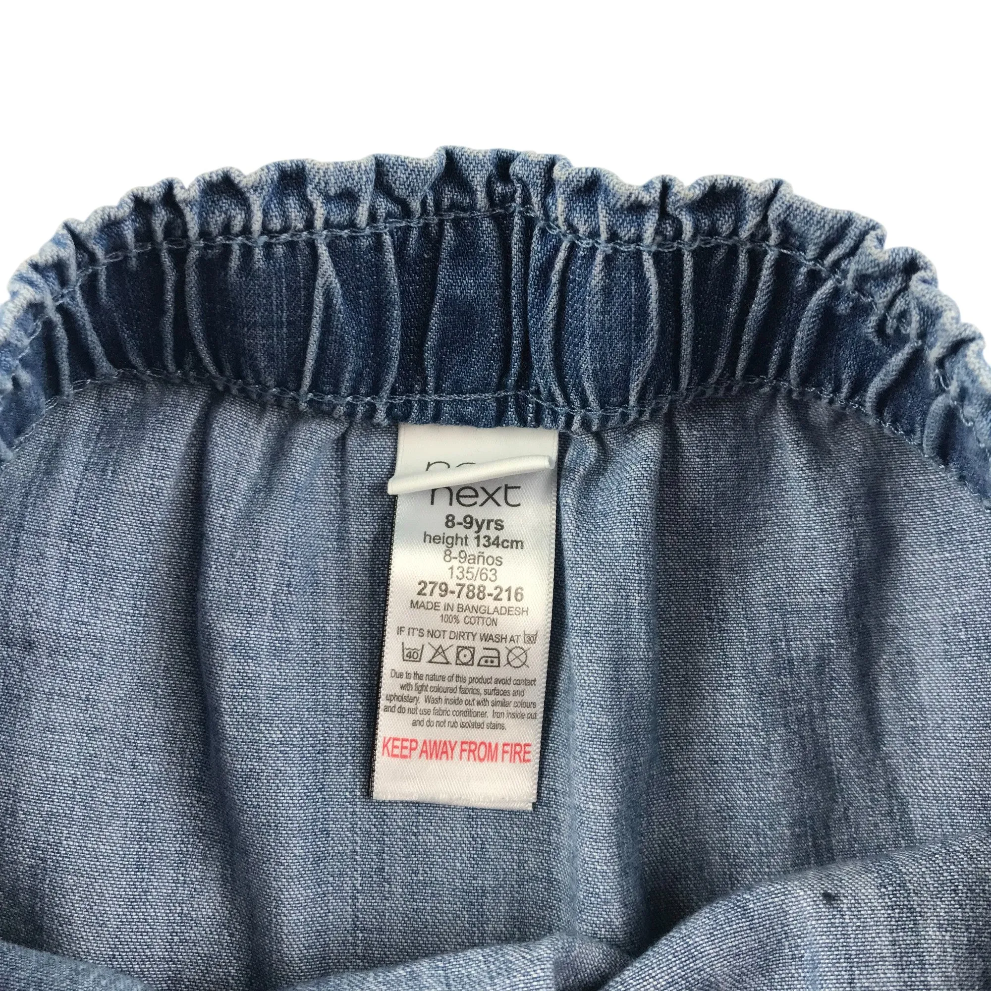 Next Skirt 8-9 year blue denim layered with belt and elasticated waist cotton