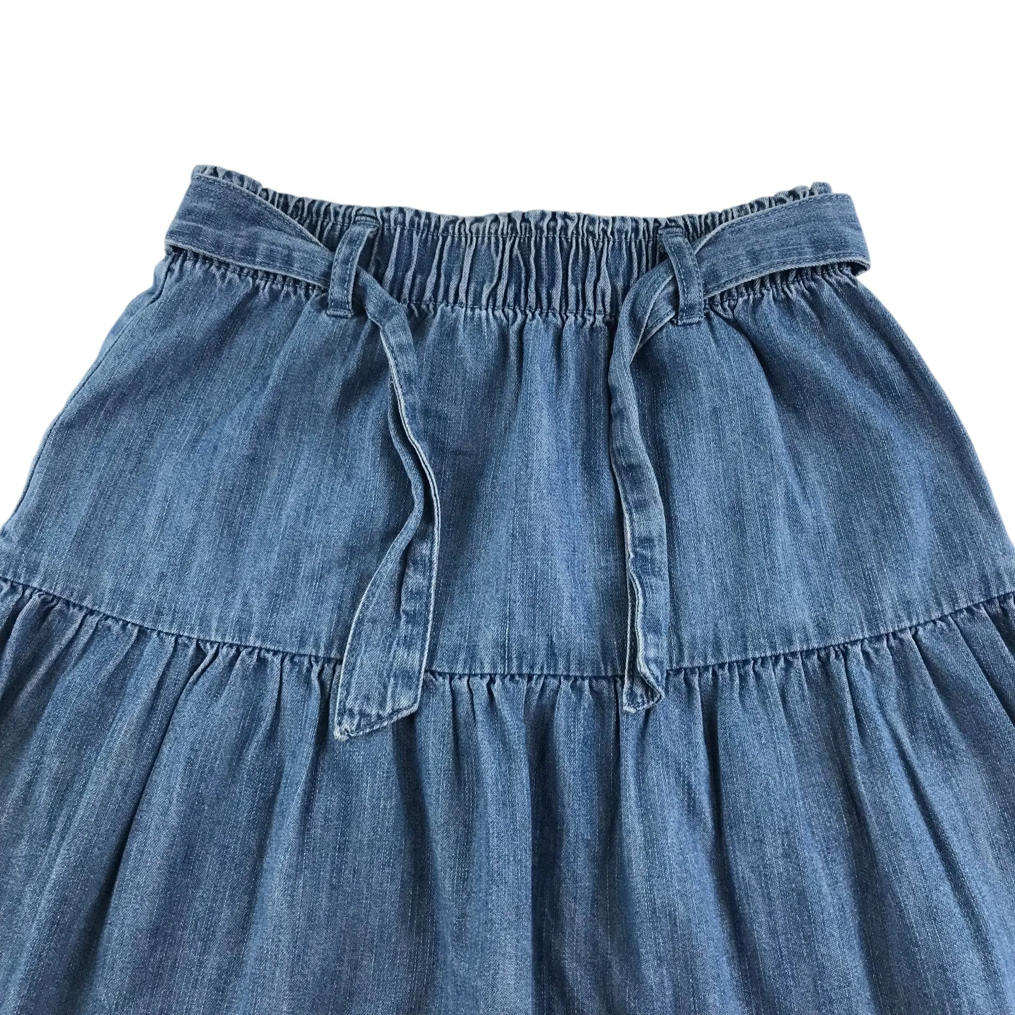 Next Skirt 8-9 year blue denim layered with belt and elasticated waist cotton