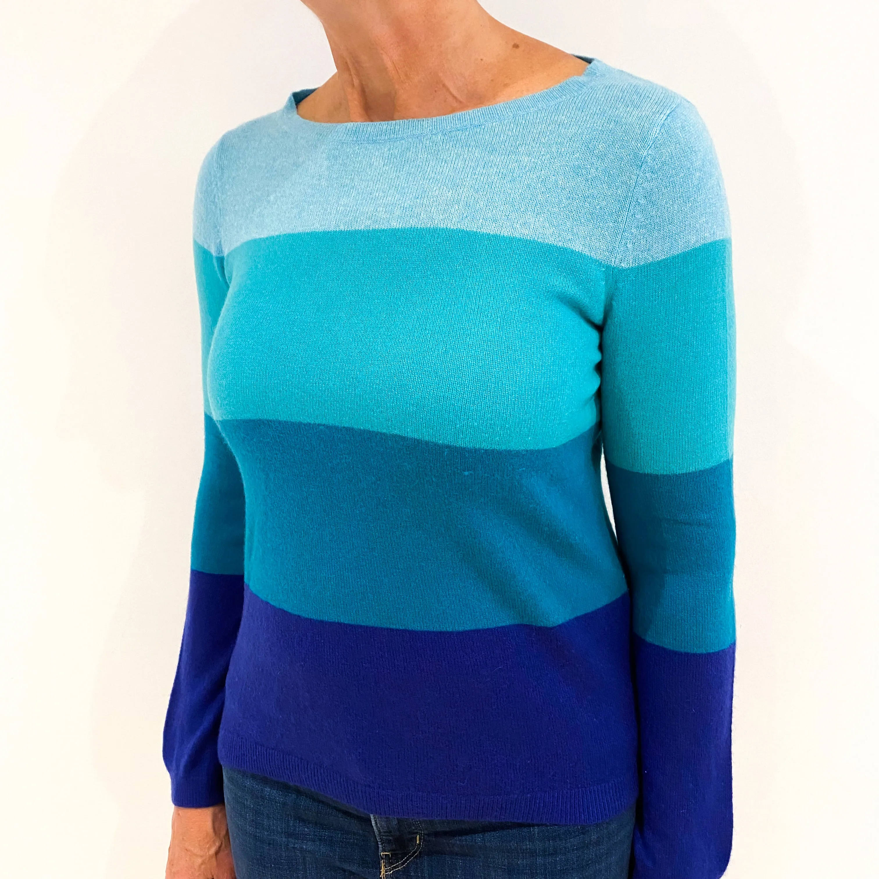 Ocean Green and Blue Cashmere Crew Neck Jumper Medium/Petite