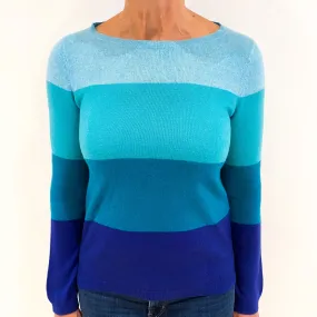Ocean Green and Blue Cashmere Crew Neck Jumper Medium/Petite