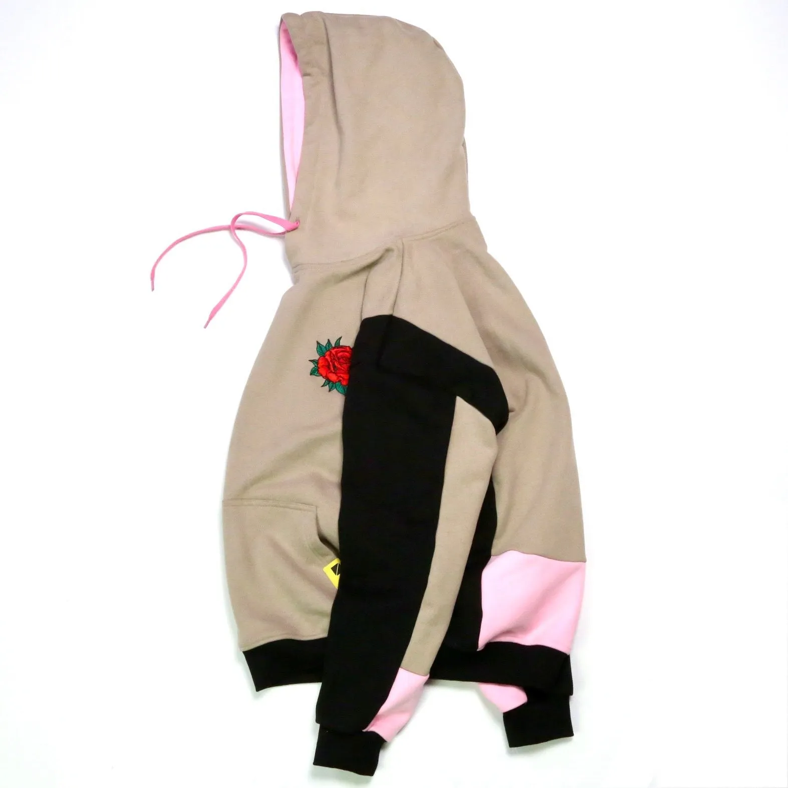 Paneled Pullover Hoodie - Mocha Rose
