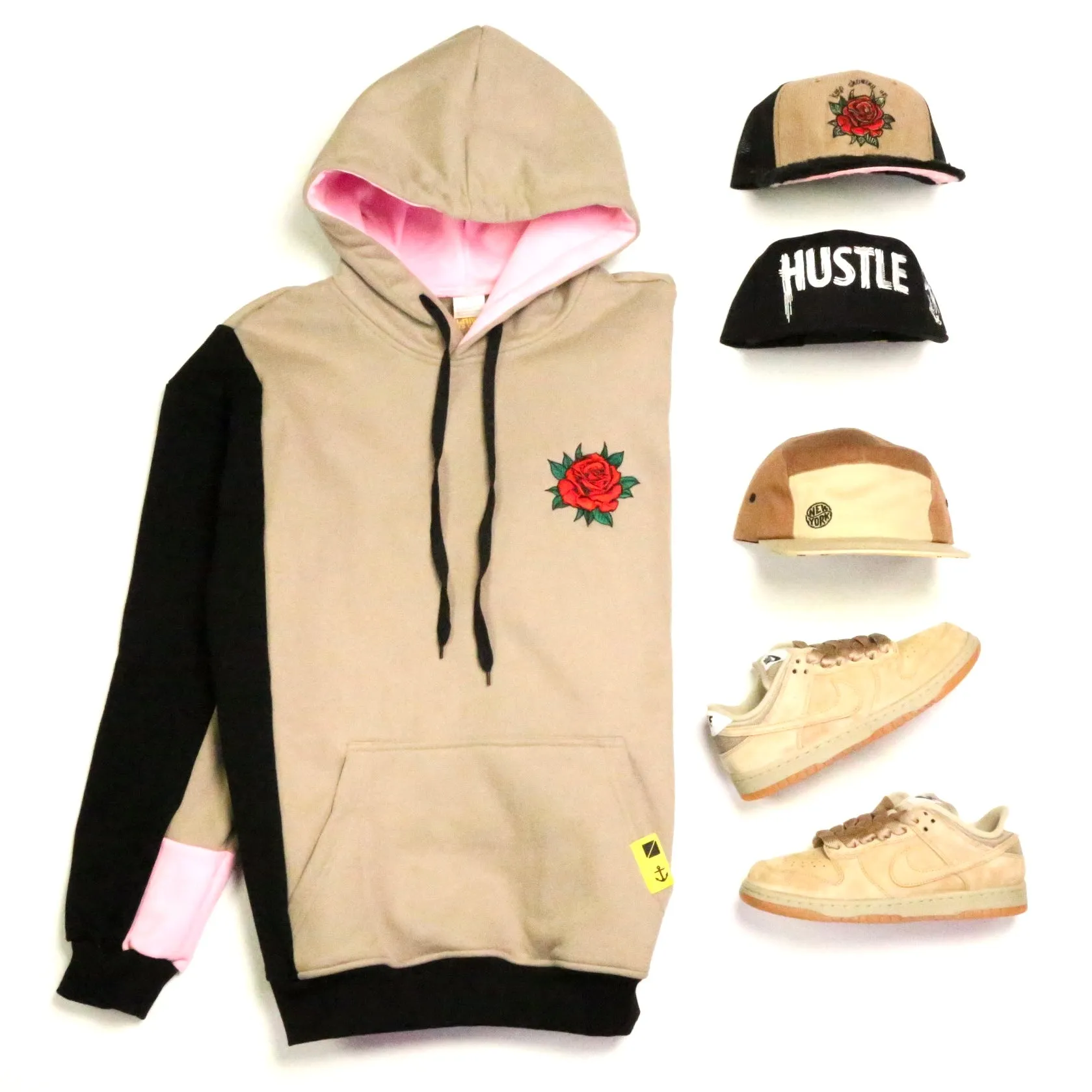 Paneled Pullover Hoodie - Mocha Rose