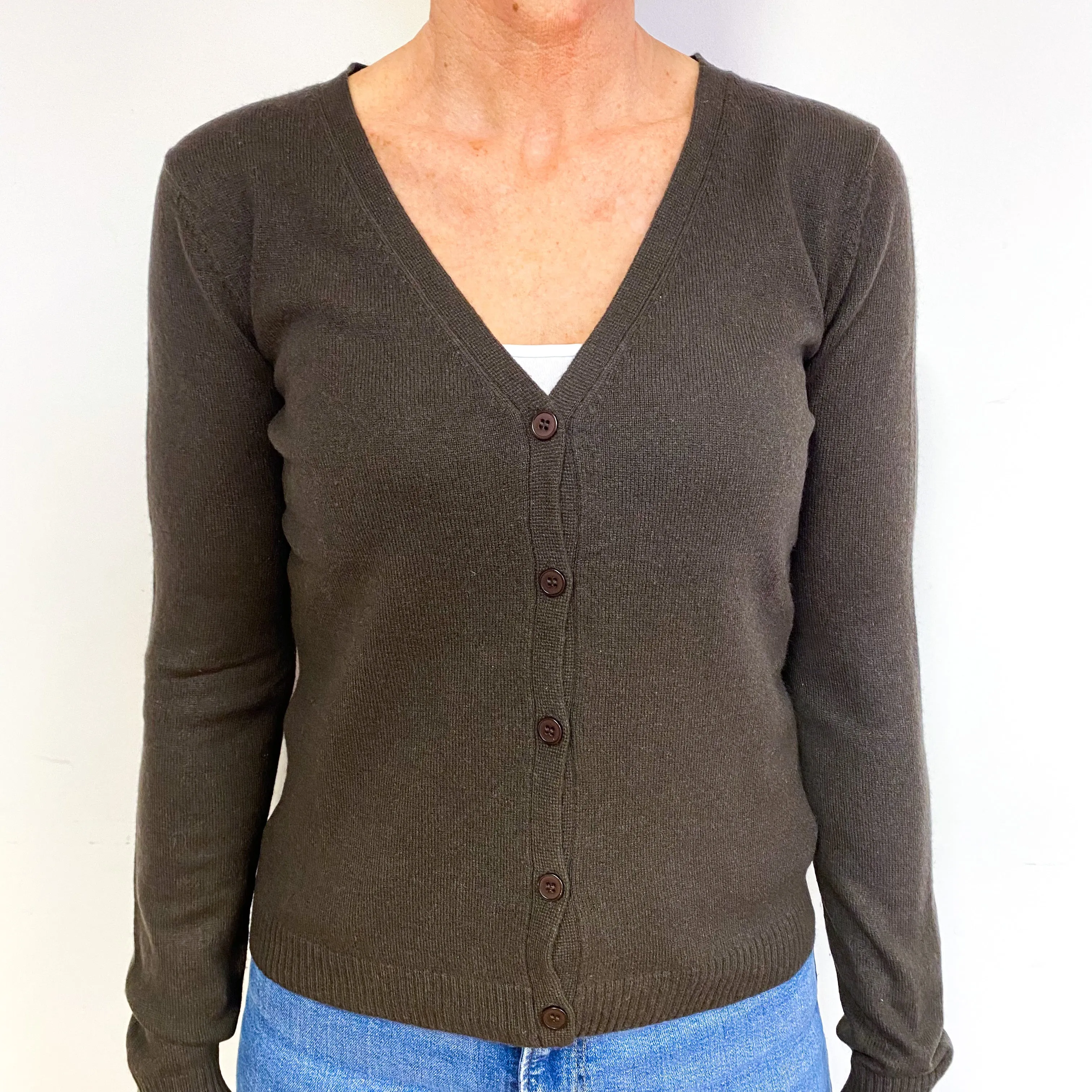 Peppercorn Brown Cashmere V-Neck Cardigan Medium