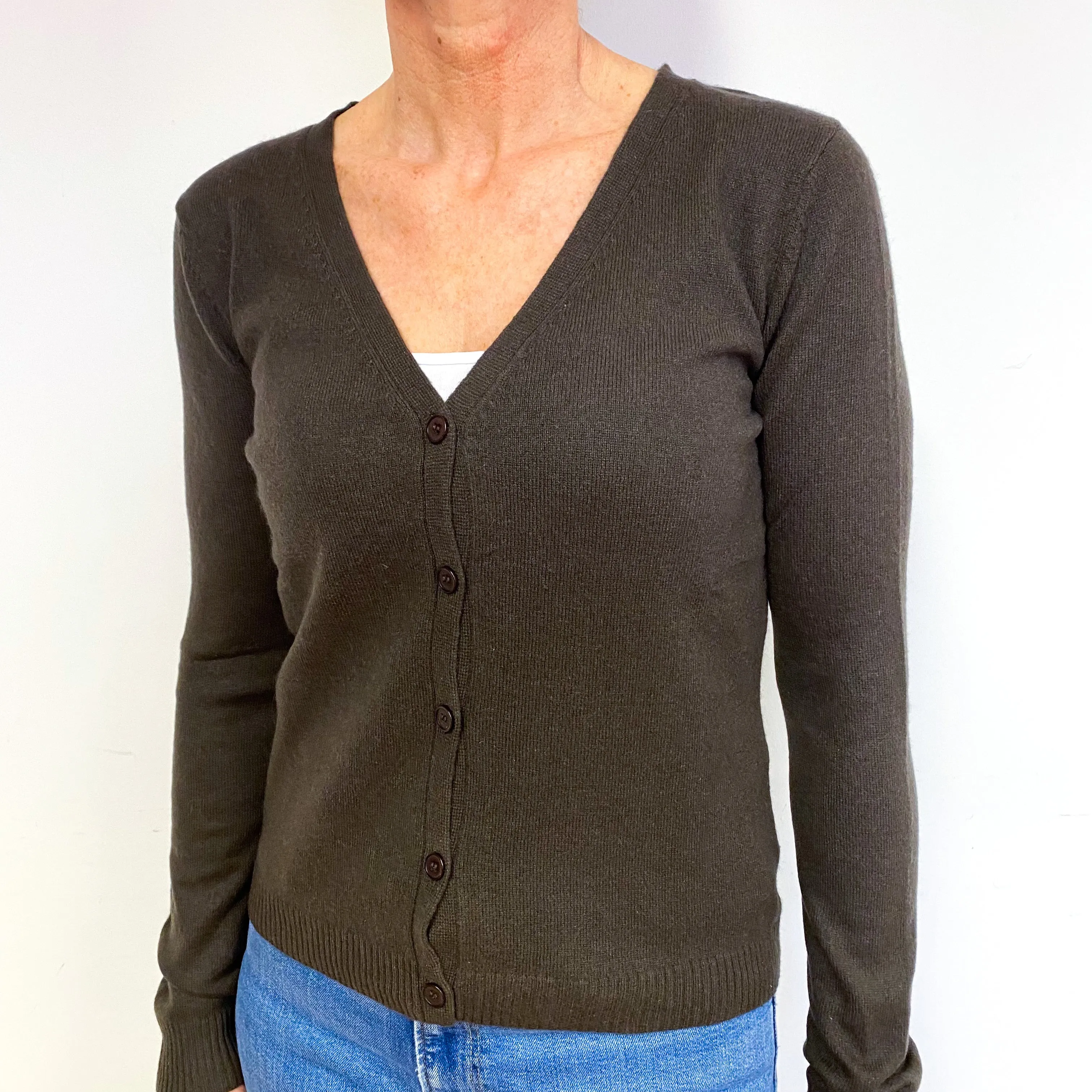 Peppercorn Brown Cashmere V-Neck Cardigan Medium