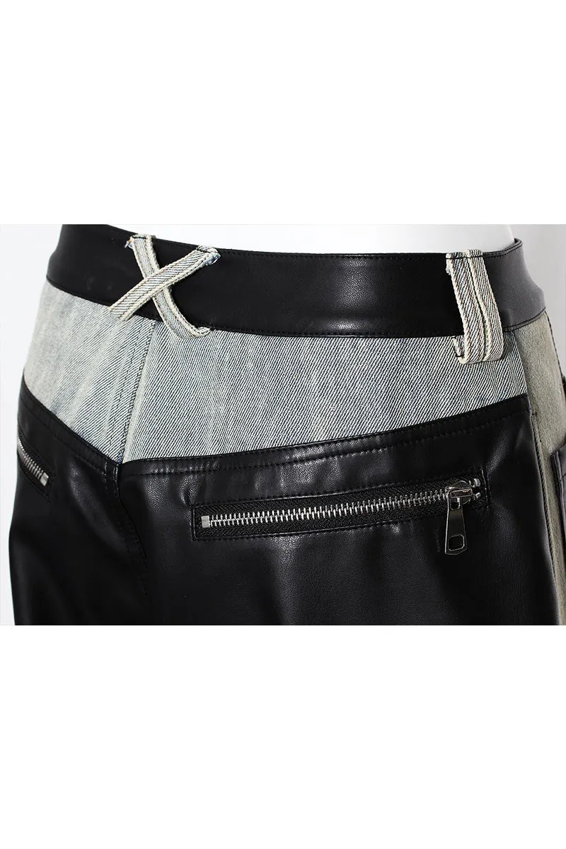 PK0658 Leather Denim Fashion Pants