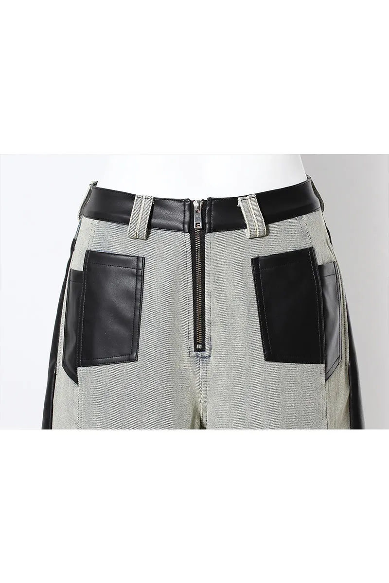 PK0658 Leather Denim Fashion Pants